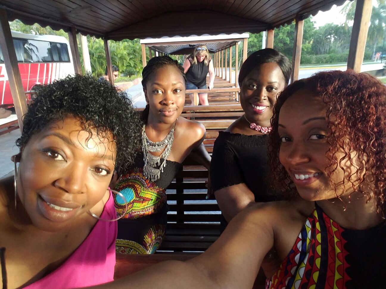 Me and my girlfriends on the trolley in Punta Cana DR