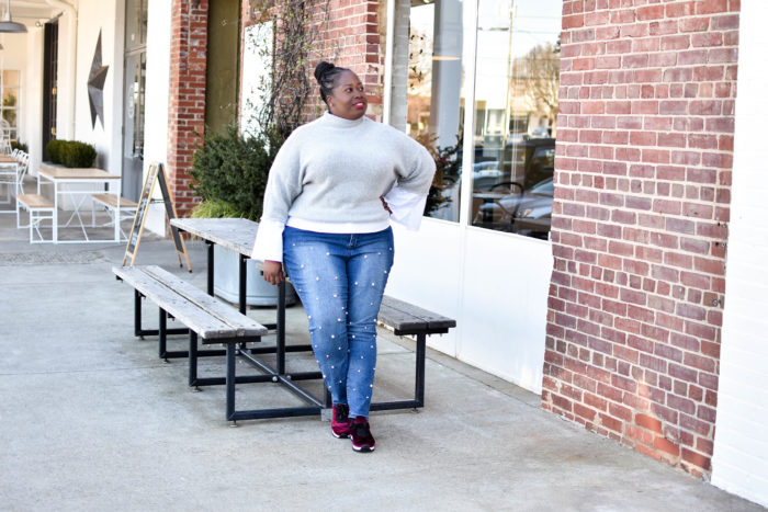 Sweater & Pearl Embellished Jeans Plus Size